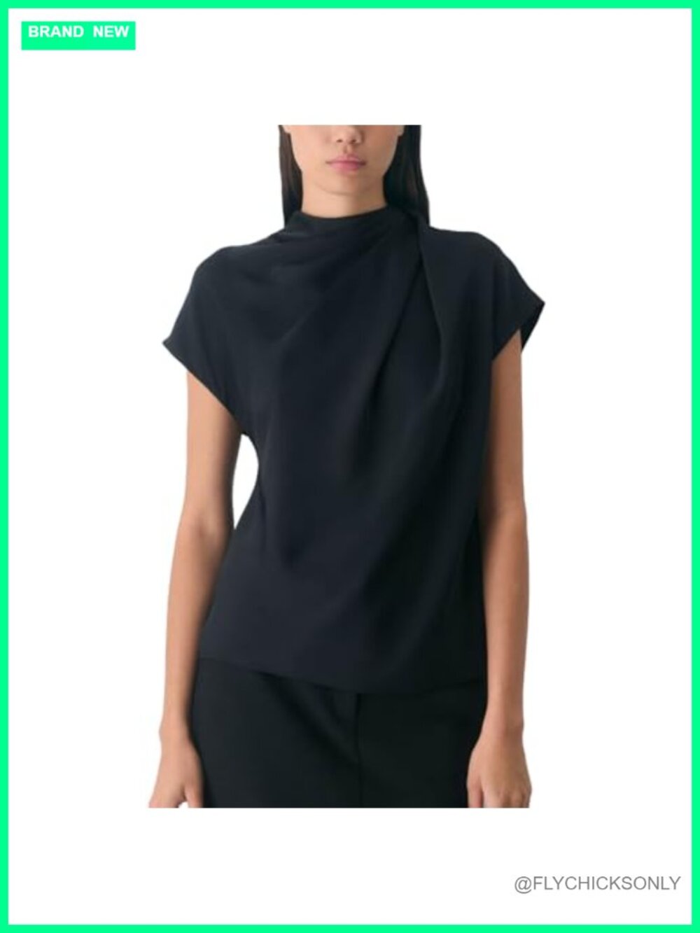 Satin Mock Neck Cap Sleeve Blouse with Keyhole Back